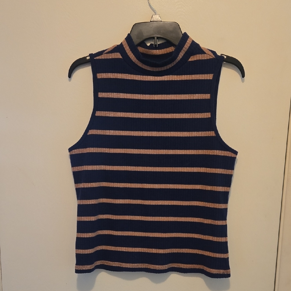 Sonoma Navy and Tan Striped Tank Top